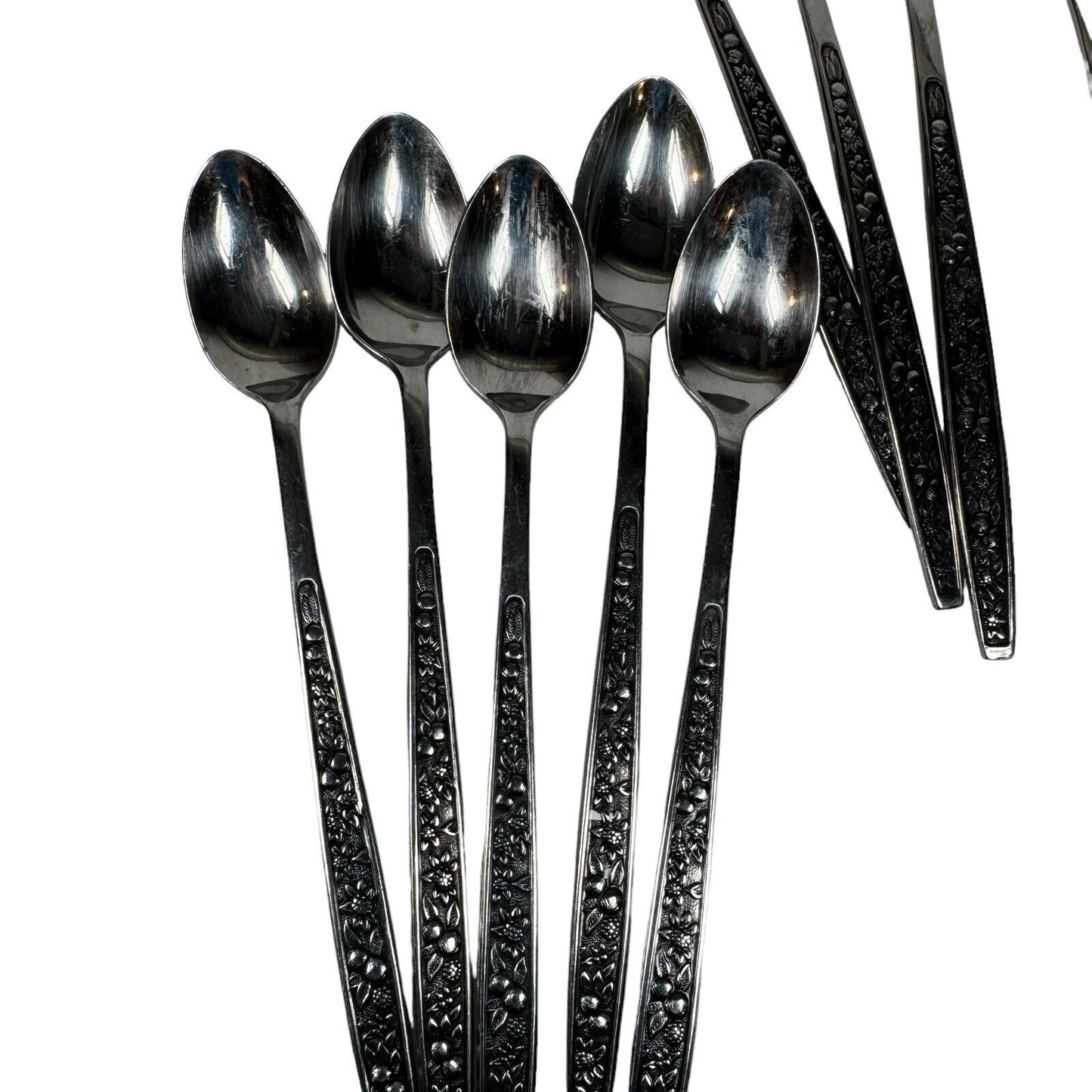 Pageant Harvest Dessert Spoons Stainless Flatware Japan Fruit Pattern Set of 10