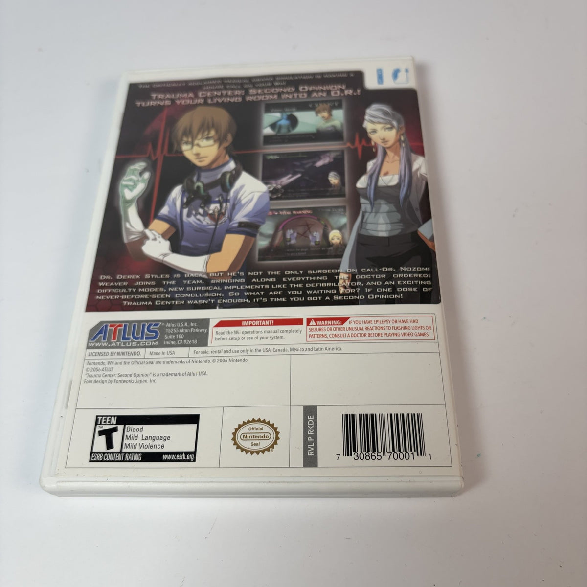 Trauma Center: Second Opinion Nintendo Wii (2006) Complete w/ Manual & Case