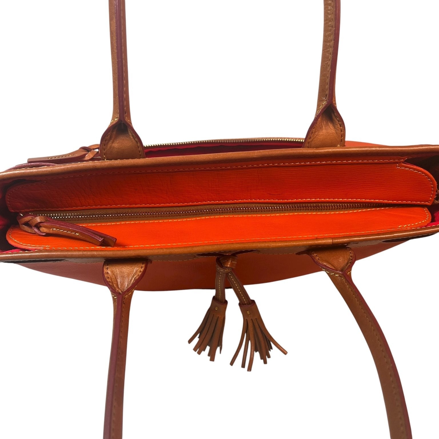 Vintage Dooney & Bourke Tote Bag Purse Saffiano Tassel Orange with Green Wallet