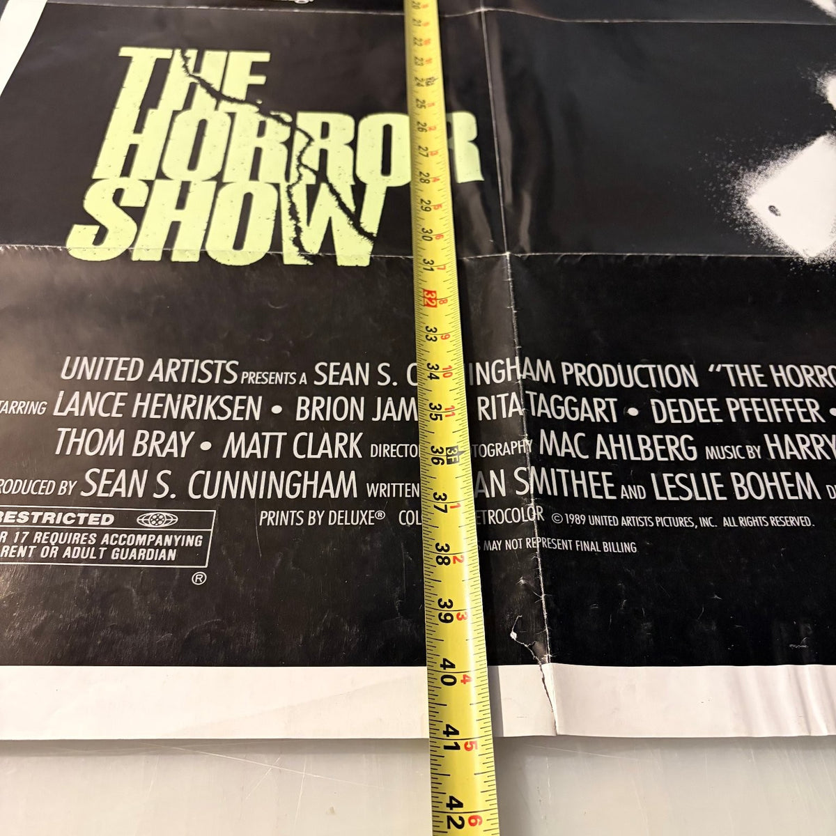 The Horror Show 1989 One Sheet Movie Poster United Artists Full Size 27"x41"
