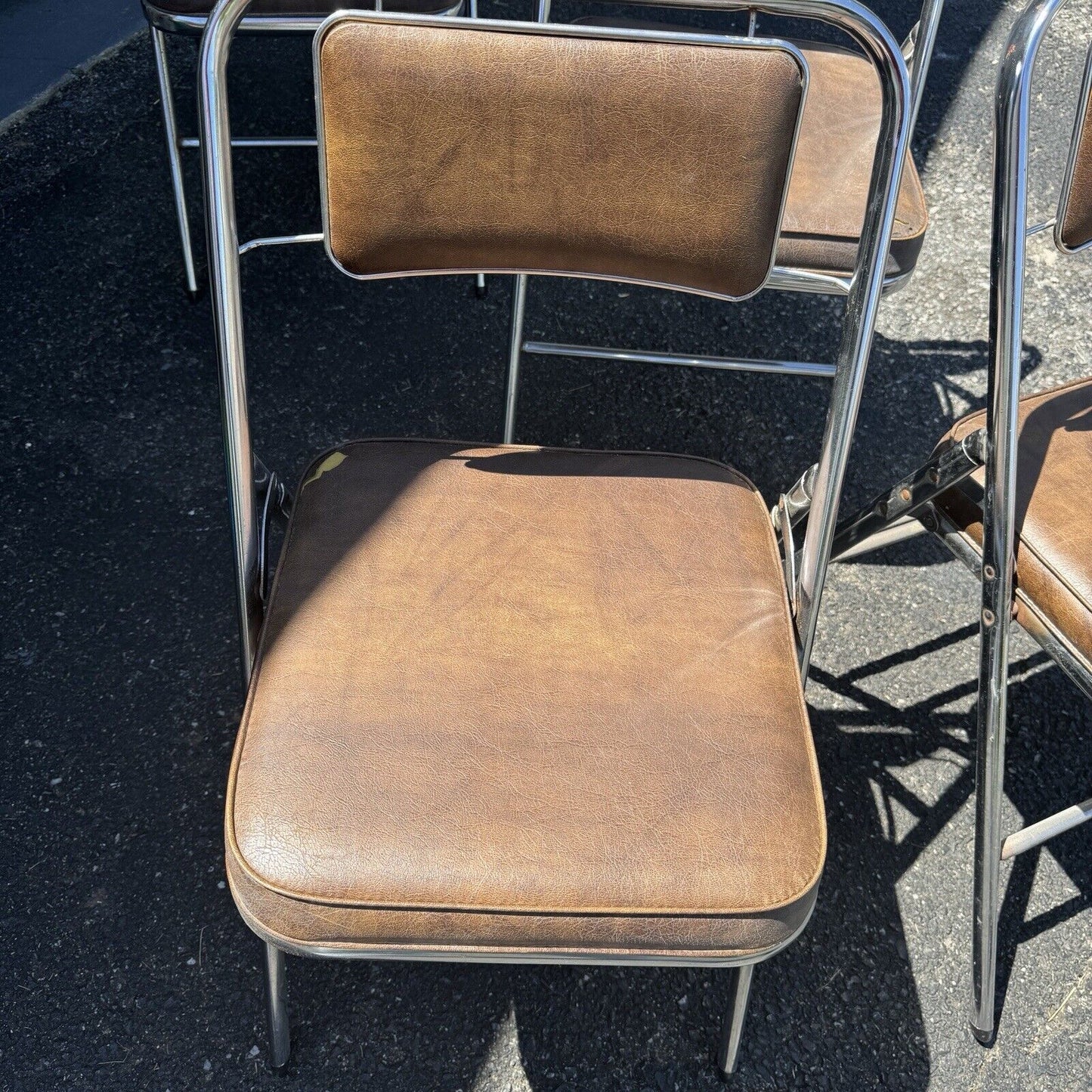 4 VTG 1979 Samsonite 5875 Metal Folding Chairs Brown MCM Art Deco Style (Worn)