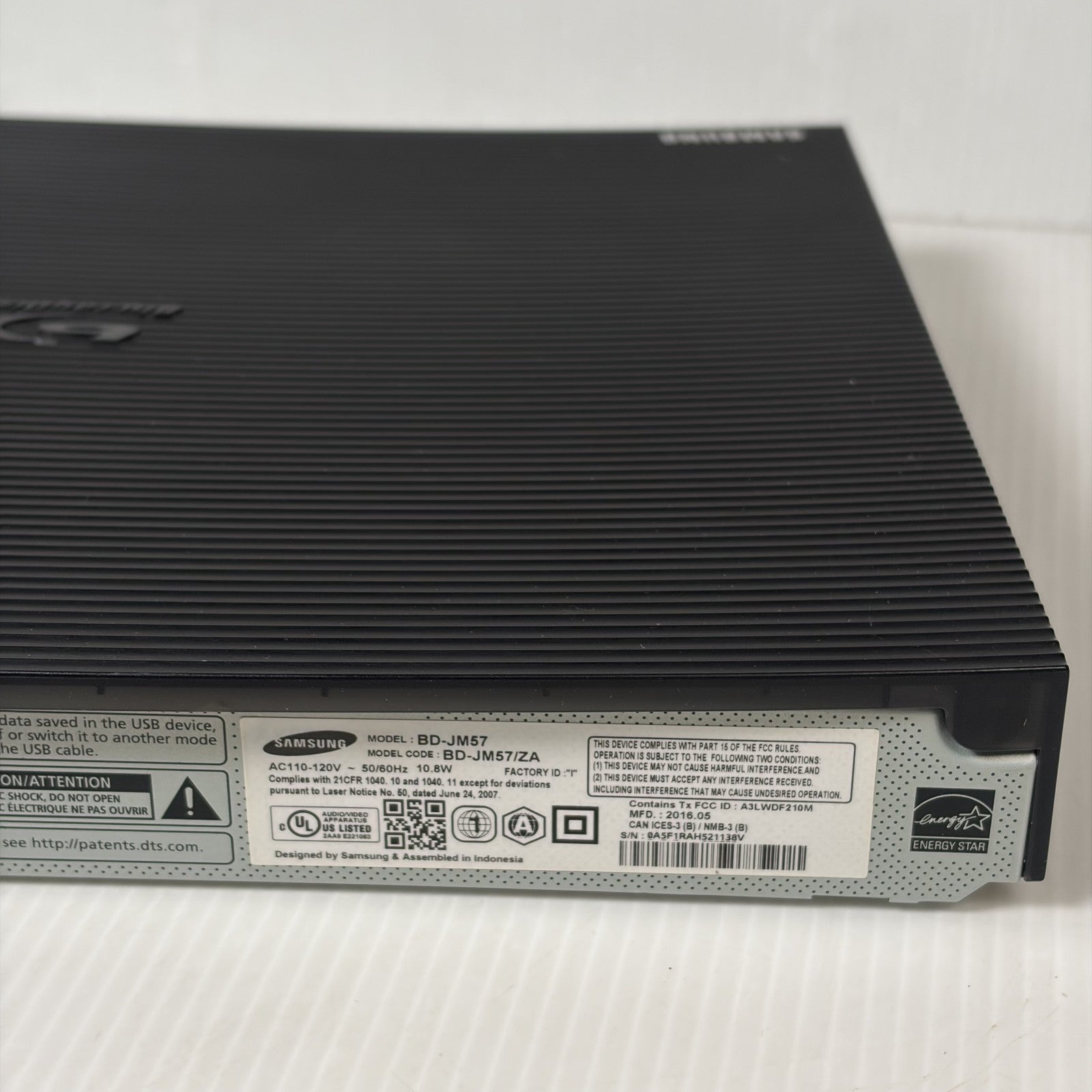 Samsung BD-JM57 Blu-ray Disc Player Full HD 1080p Wi-Fi HDMI USB (No Remote)