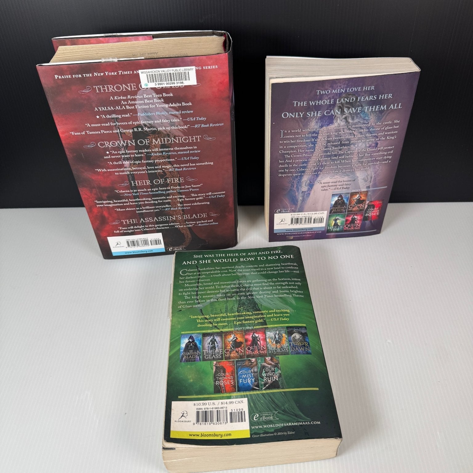 Sarah J Maas Lot of 3 Books Heir of Fire Throne of Glass Queen of Shadows