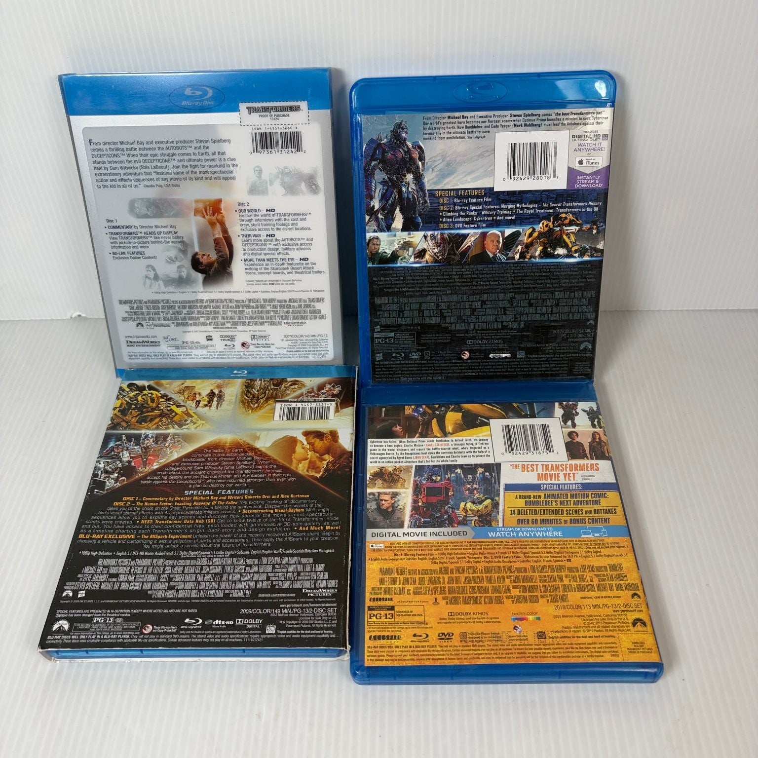 Transformers 4-Movie Blu-ray Collection: Last Knight, Revenge, Bumblebee, 2007