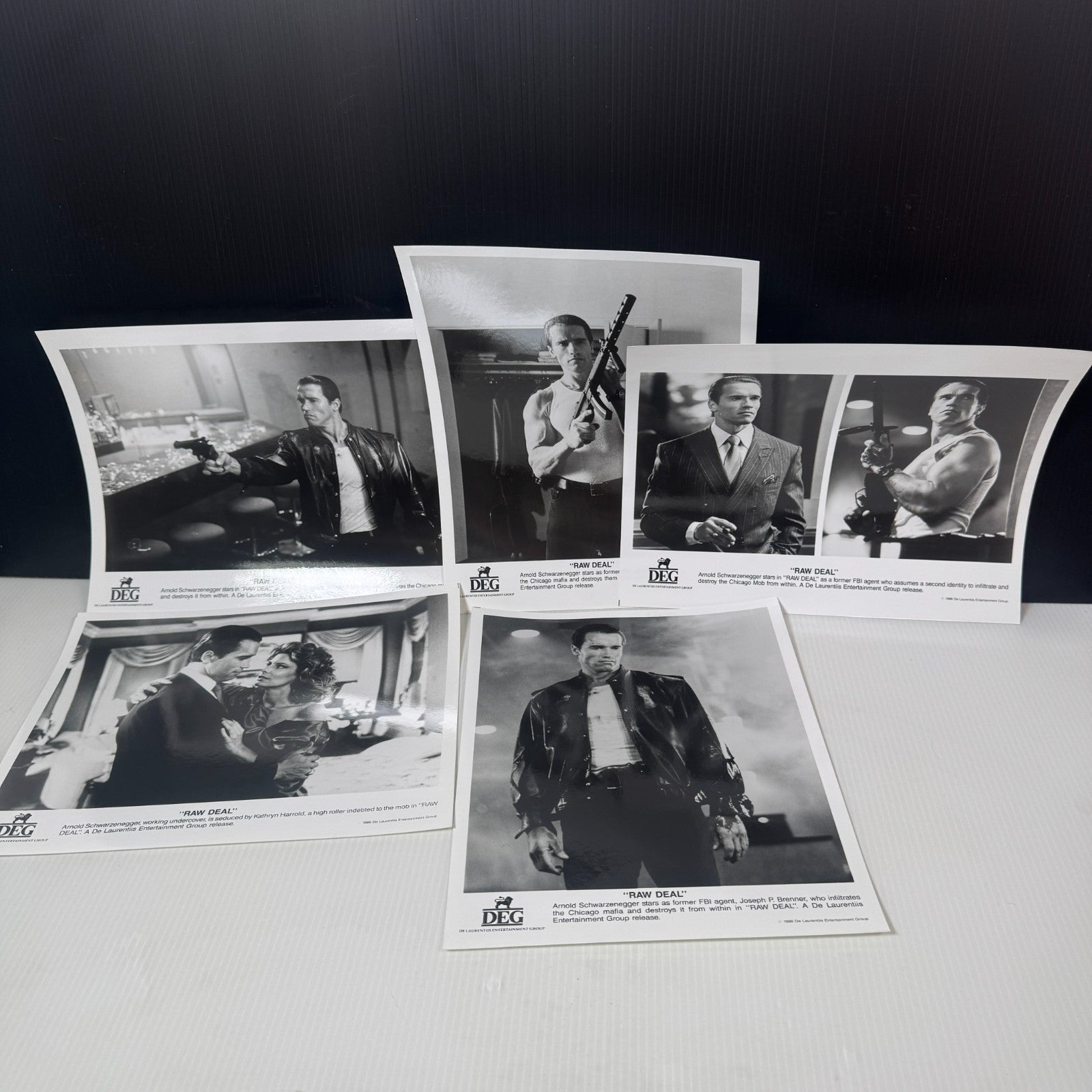 Vintage Lot of 5 Raw Deal Movie Stills 8x10 Arnold Schwarzenegger 1986