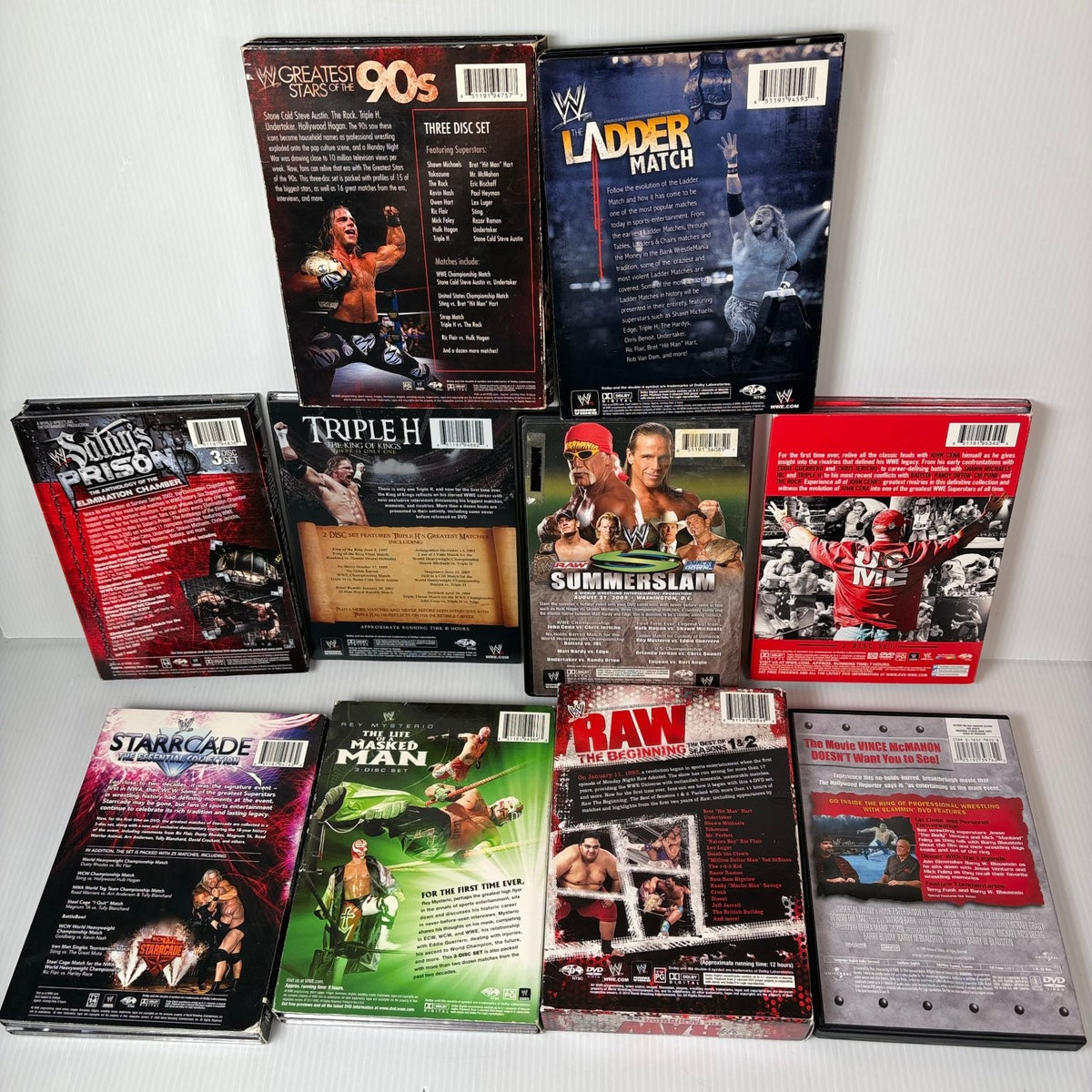 Lot of 10 WWE Anthologies and Pay-Per-View DVD Sets Starrcade, Summerslam & More