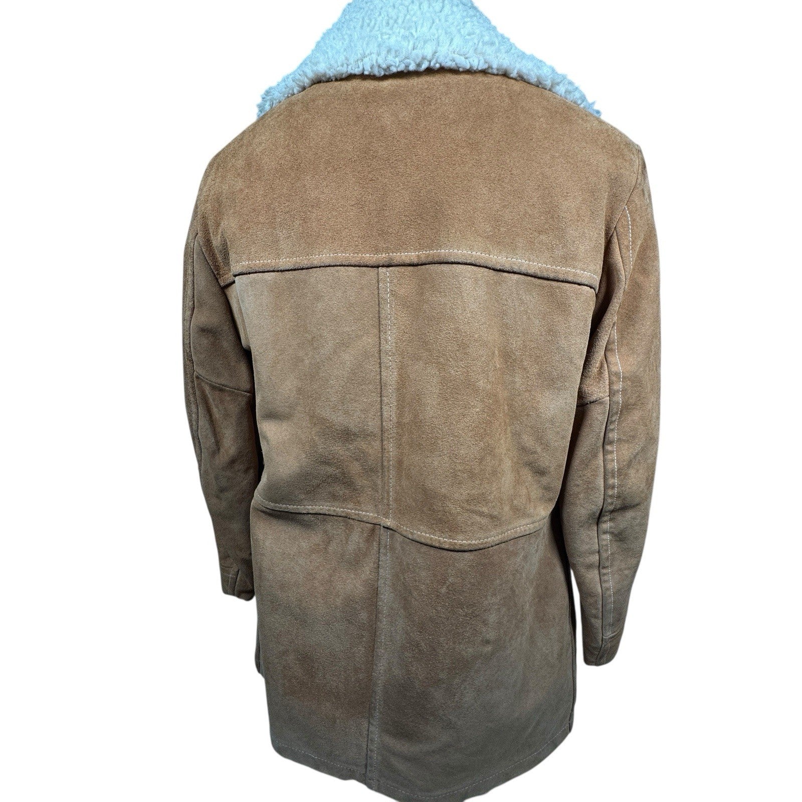 Vintage 70s Lakeland Brown Suede Leather Western Sherpa Rancher Coat Jacket 40