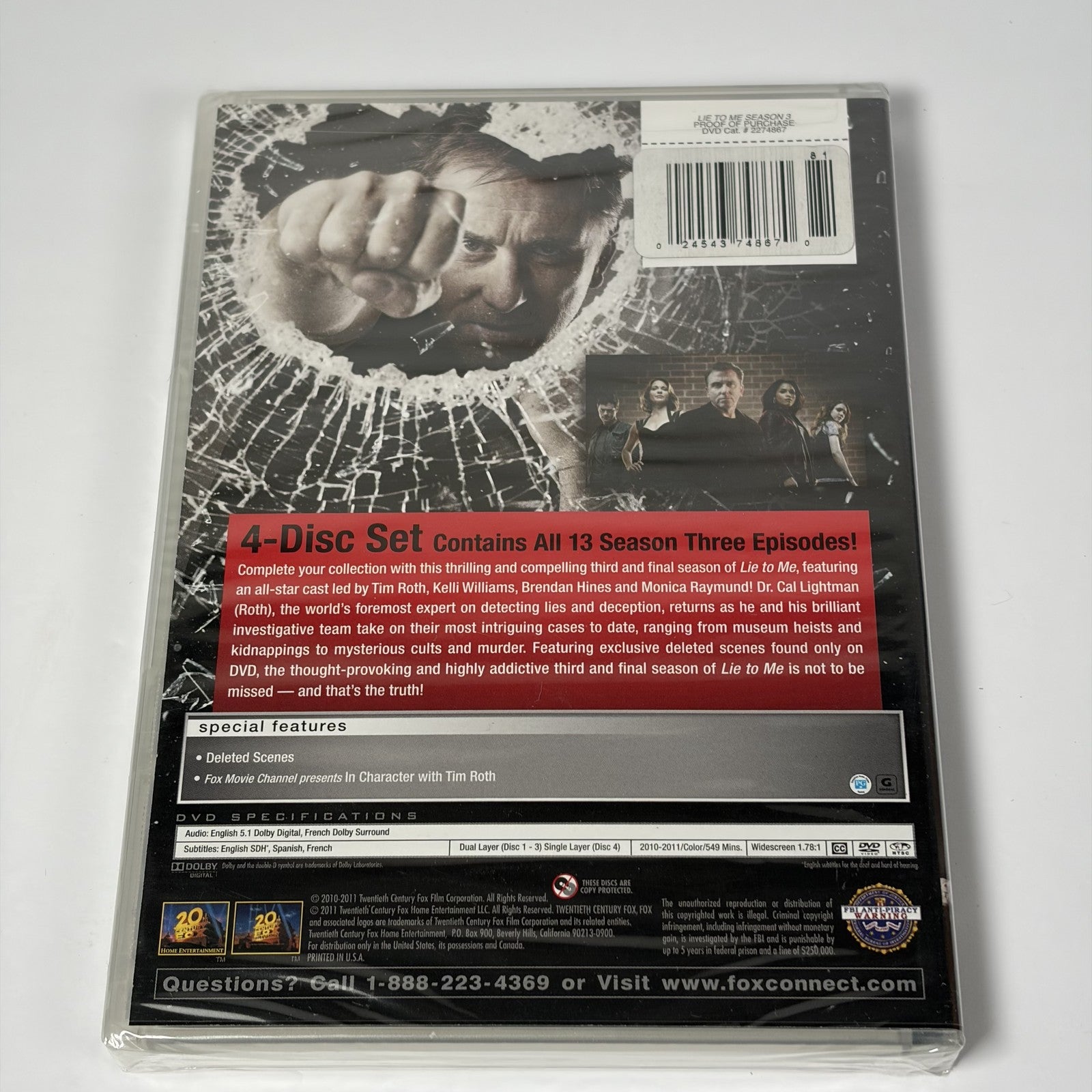 Lie to Me: The Complete Third and Final Season (DVD, 4-Disc Set) Tim Roth