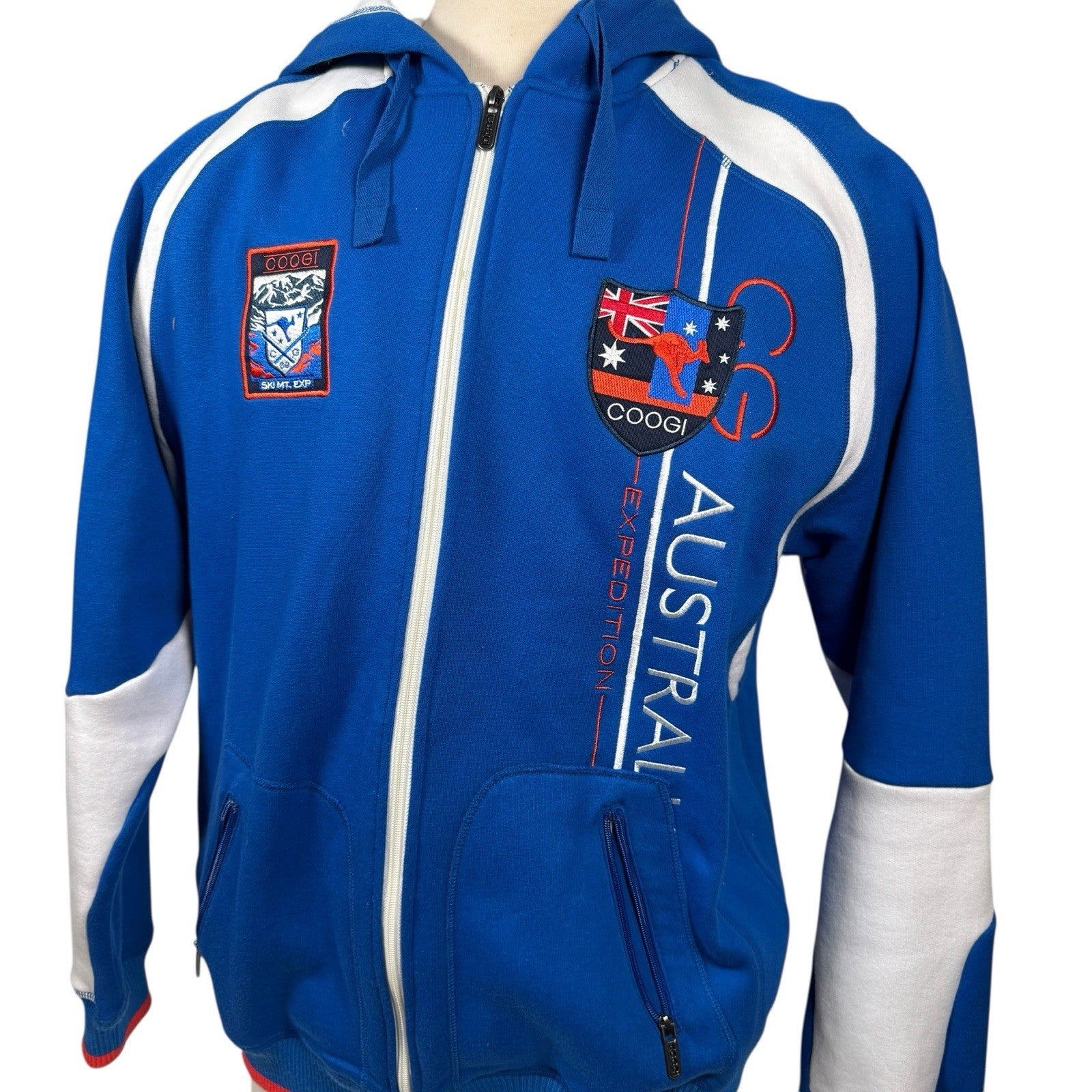 Coogi Expedition Australia Zip-Up Ski Hoodie Embroidery & 2-Tone Hood 80% Cotton