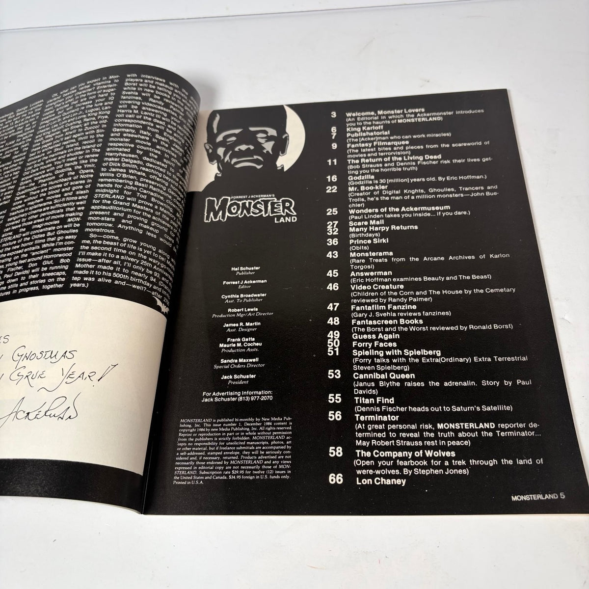 Monster Land Magazine #1 February 1985 Steven Spielberg Godzilla Horror Sci-Fi