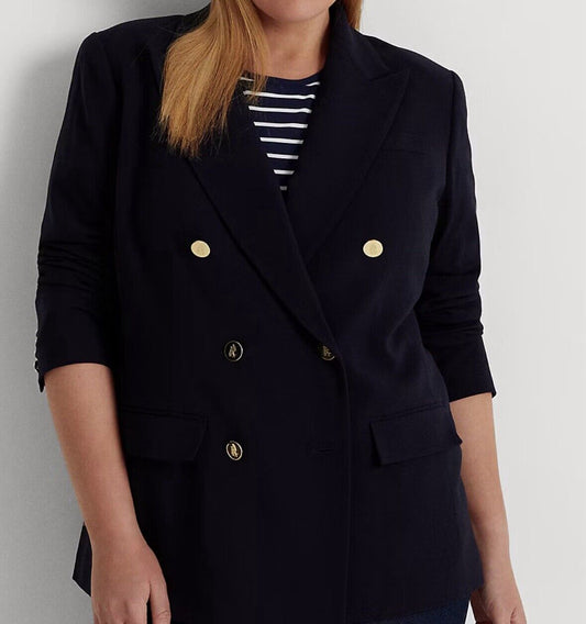 Ralph Lauren Women's Blazer Double Breasted Wool Crepe NWOT Size 22W 22+ Navy