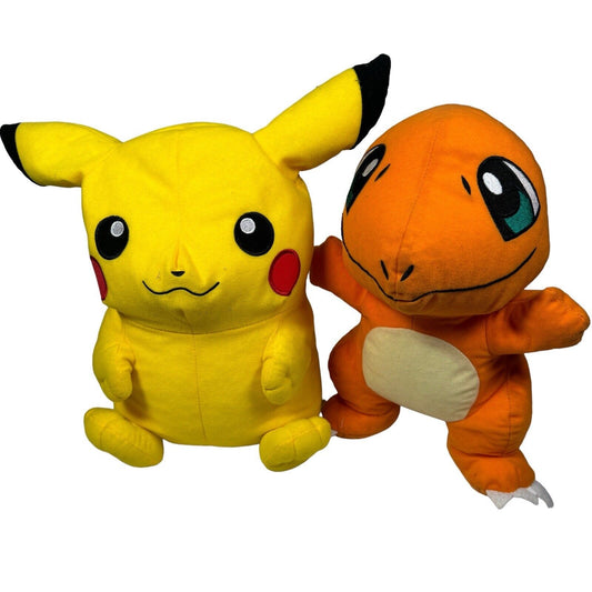 VTG 2000s Charmander And Pikachu Large 14” Stuffed Figures (bean Style)