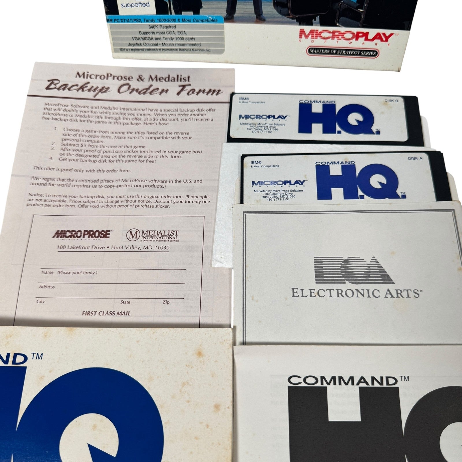 Vintage Command HQ PC Game 5.25" Disks Microplay 1990 Complete Big Box Strategy