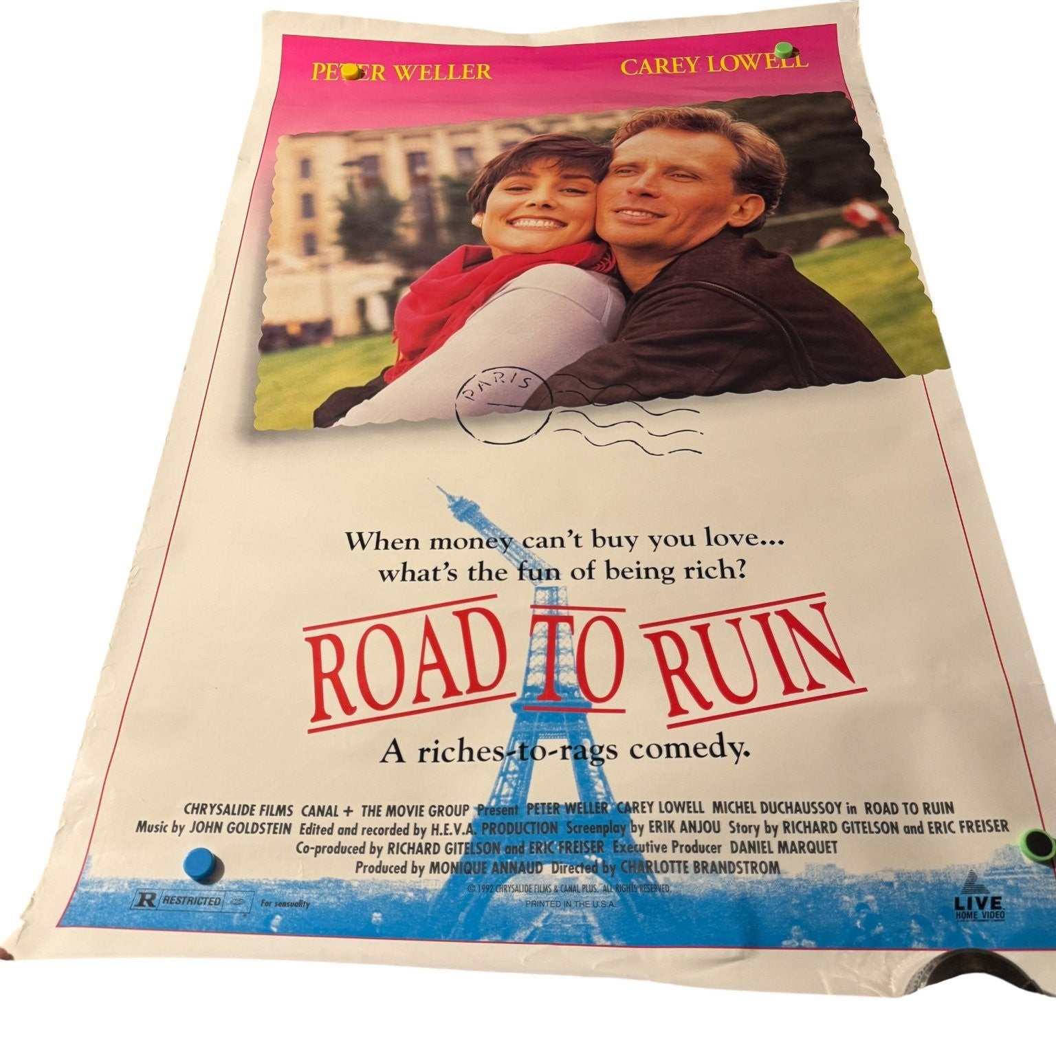 Road to Ruin 1992 One-Sheet Movie Poster USA Peter Weller Carey Lowell 41"x27"