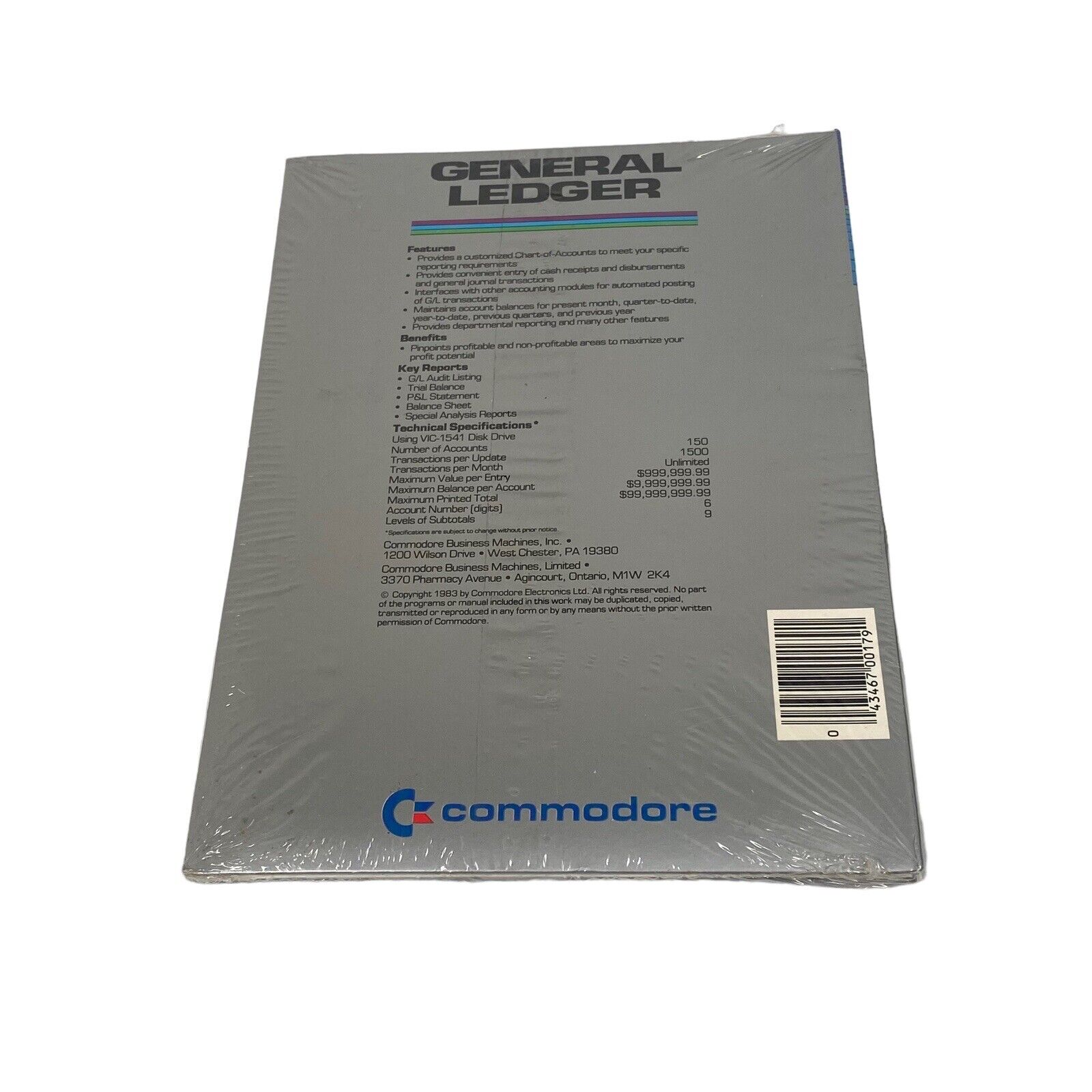 VTG 1984 GENERAL LEDGER FOR COMMODORE 64 DISK ACCOUNTING SOFTWARE SEALED NOS