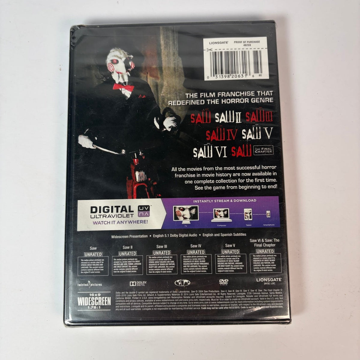 Saw The Complete Movie Collection DVD 2014 Unrated Films Lionsgate Horror