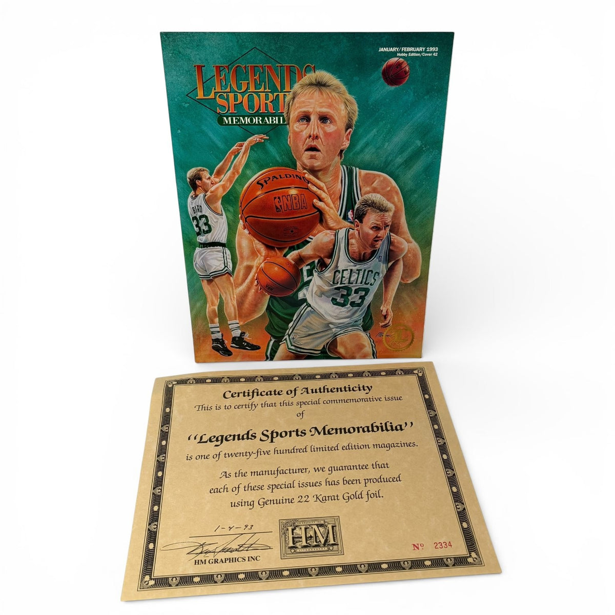 Legends Sports Memorabilia Jan/Feb 1993 Larry Bird 22K Gold Foil COA with Cards